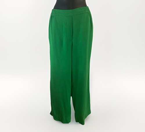 Zara Medium Green Wide Leg Pants High Rise Relaxed Festival Stretch Career Cozy - Picture 2 of 9