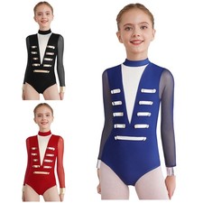 Kids Girls Dancewear Unitard Bodysuit Active Leotard School Costume Shiny Sheer