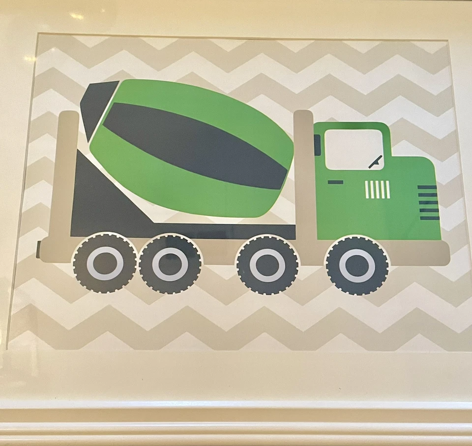 Camión mezclador de cemento verde/azul enmarcado para niños guardería arte de pared 16x20 Foto 3 de 4