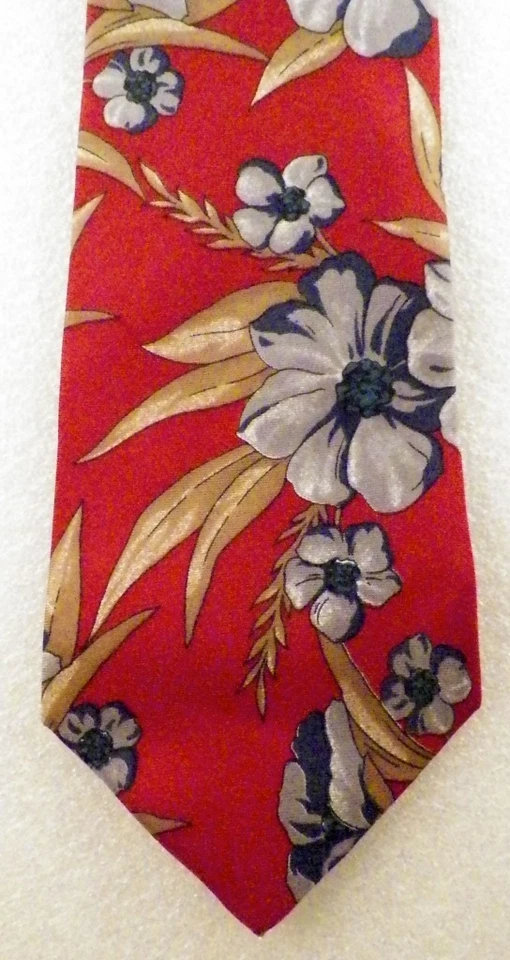 Corbata de seda para hombre con flores tropicales azules colección Mikael York Foto 3 de 4