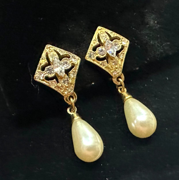 Signed NAPIER Vtg Costume Dangle Gold Tone Clip-on Earrings Jewelry Lot H