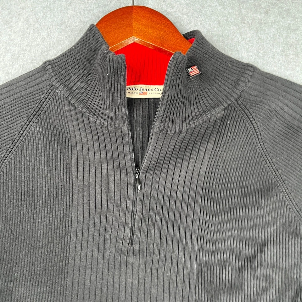 Polo Jeans Co Ralph Lauren Suéter Jóvenes Niñas XL Negro 1/4 Cremallera Bandera Logo Foto 3 de 4