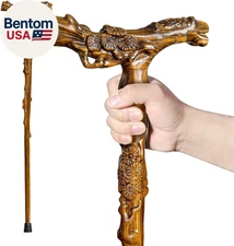 Wooden Walking Cane, Hand-Carved Wood Walking Cane for Men and Women, with Massa
