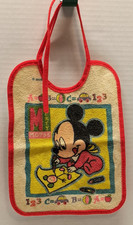 Vintage Disney Baby Mickey Mouse Bib Adjustable Neck Size Strings 10" x 7.75"