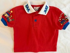 Vintage OshKosh Polo Shirt 3-6M Colorful Animals Red Train USA Made