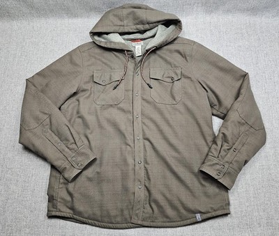 LL Bean Hooded Jacket Mens Large Brown Fleece Lined Thinsulate Snap Shacket