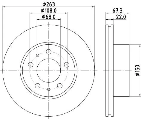 Juego de discos de freno delanteros Hella 54011 263 mm x 22 mm 05/07 x 108 mm para VOLVO 240 OEM Foto 4 de 4