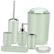  Bathroom Accessories Set,Bathroom Set,7 Pieces 7 Pcs Bathroom Set Green