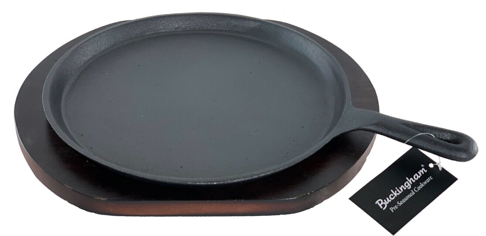 Buckingham Pre Seasoned Cast Iron Crepe Pan Griddle 27cm With Wooden Base