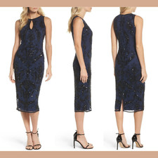 NWT Pisarro Nights Beaded Pencil Dress Navy SZ 2 e329
