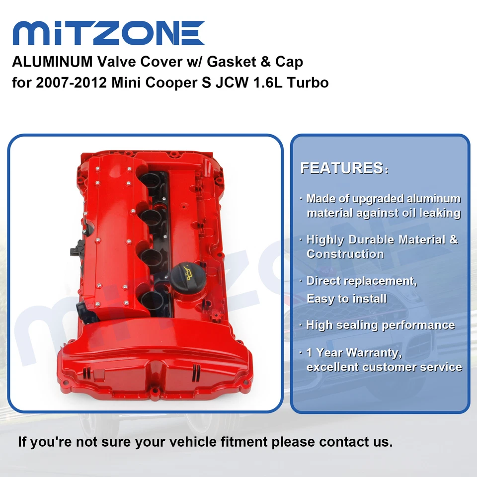 Kit de cubierta de válvula roja de ALUMINIO para 2007-2012 N14 Mini Cooper S JCW 1,6 L Turbo Foto 2 de 4