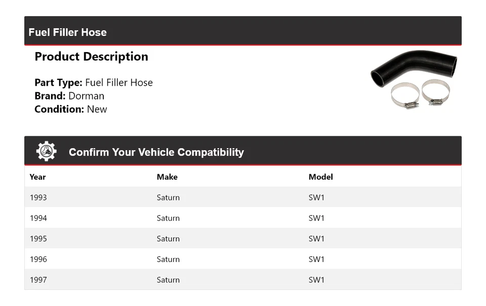 Manguera de llenado de combustible Saturn SW1 1993-1997 Dorman 1994 1995 1996 Foto 2 de 4