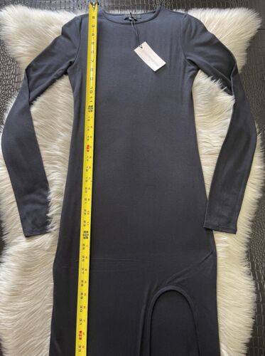 NWT Twenty Tees Montreal Black Maxi Dress Front High Slit Long Sleeve Lined XS - Picture 9 of 12