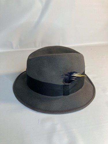 Royal Stetson John Stetson gray feather fedora vintage hat 7 1/8