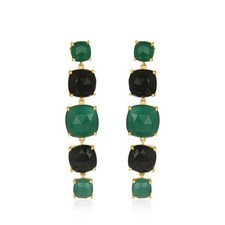 Green Onyx Black Onyx Gemstone Dangle Earrings 925 Silver Fashion Jewelry