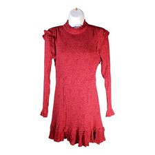 Cleobella Dress S Womens Red Short Mini Long Sleeve Mock Neck Viscose Casual Tie