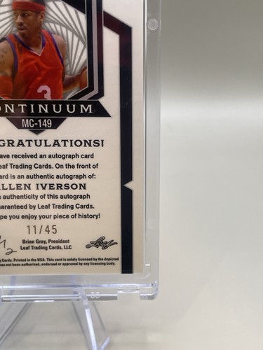 Allen Iverson 2023 Leaf Continuum BLUE Autograph Auto#d 11/45 PHILADELPHIA 76ers - Picture 9 of 11