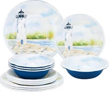 12-Piece Lighthouse Melamine Dinnerware Set - Service for 4