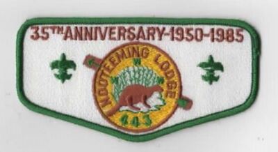 OA Nooteeming Lodge 443 1950-1985 35th Ann. Flap GRN Bdr. DCC 374 [KY-2937]