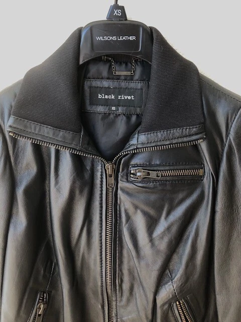 Wilsons Leather Black Rivet Women s Leather Jacket Black NWT MSRP