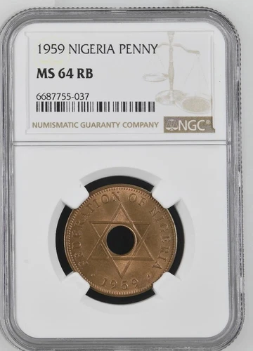 Nigeria 1 Penny 1959 NGC MS 64 RB