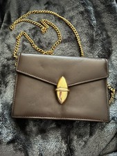 Susan Gail Women Clutch Vintage Leather Bag Brown Gold Chain Push Lock Jackie O.