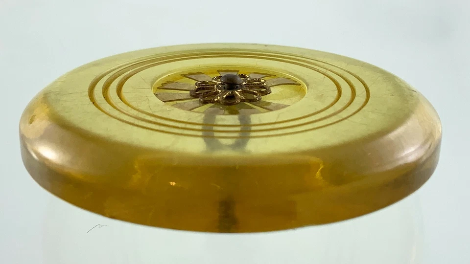 Apple Juice Bakelite Garment Button 1.75in Floral Pattern 347B - Image 4 of 4