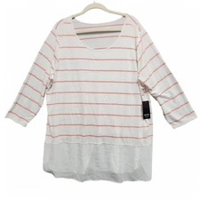 Ana A New Approach Top Womens 2X Snowdrift Stripe Scoop Neck Shirt NEW w/ Tag