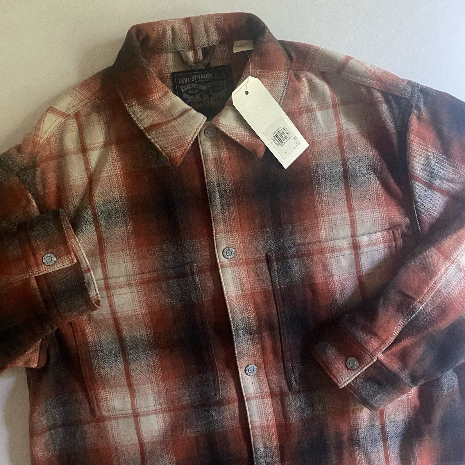 Levis Portola Chore Coat Men MED OVERSIZED Wool Blend Plaid Snap Flannel Jacket