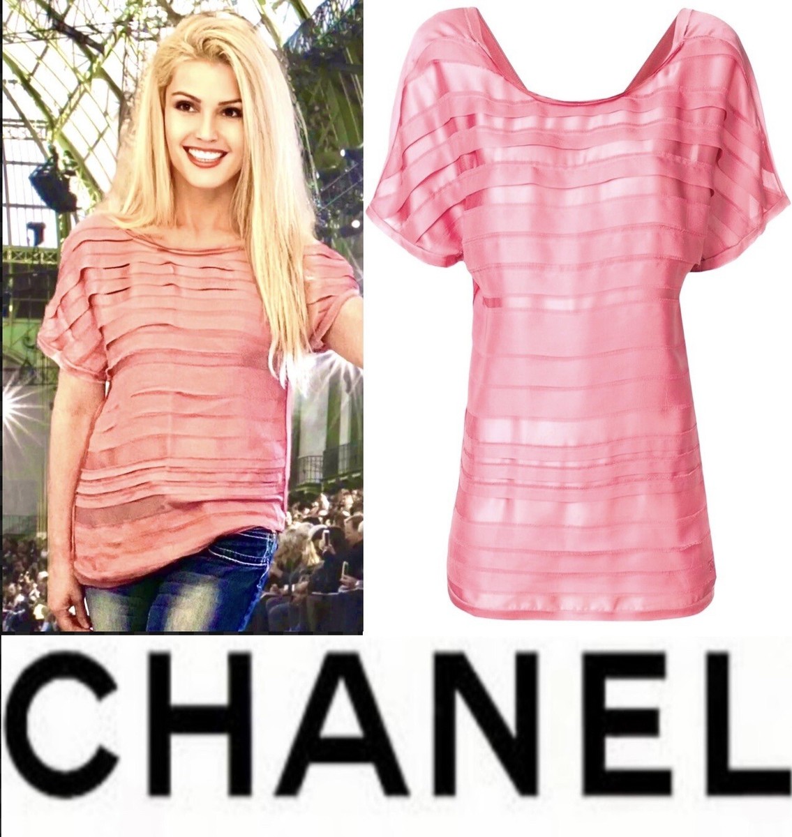 3K New 2013 Chanel Barbie Pink Stripe Tunic Top 34 36 38 2 4 6 T 