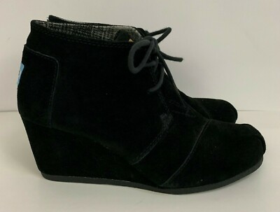 Toms Desert Wedge Black Suede Ankle Booties Shoes Size