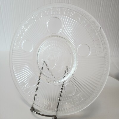 VTG In God We Trust Eagle United States Clear Glass Commemorative Plate