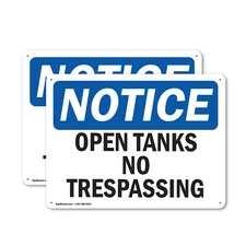 (2 Pack) Open Tanks No Trespassing OSHA Notice Sign Decal Metal Plastic