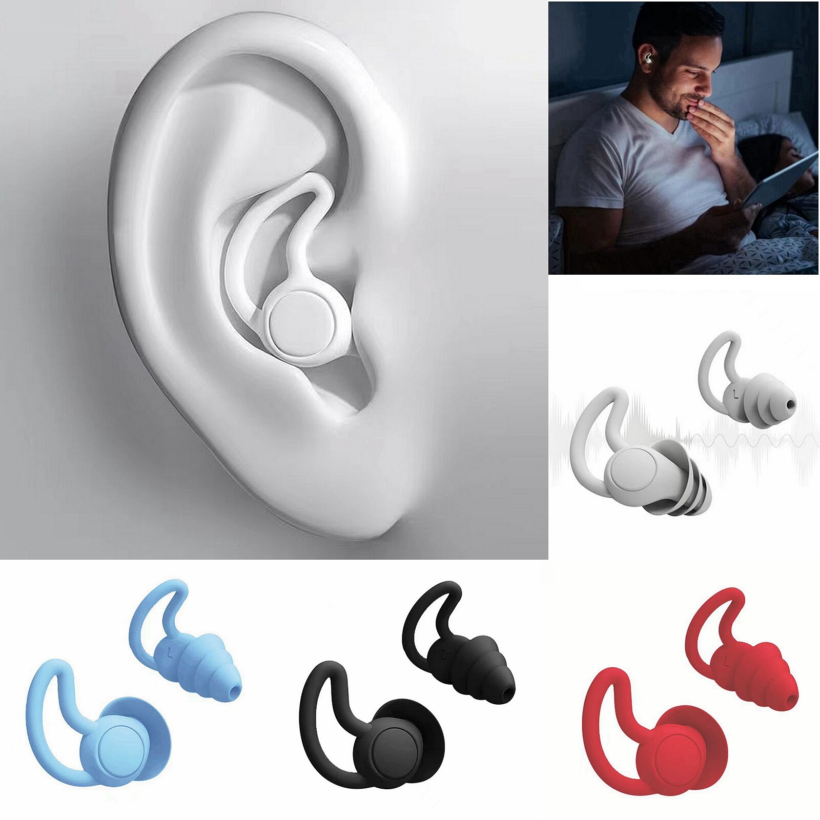 Noise Cancelling Earplugs Soft Silicone 3 Layer 40dB Travel Sleep Work