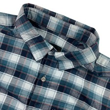 Orvis Men's Flannel L/S Button Shirt Teal Blue/Navy Blue Plaid Large