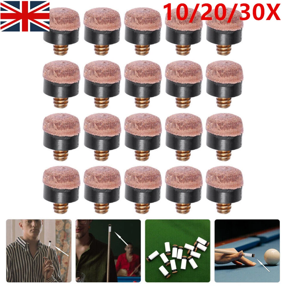 10/20/30Pcs Replacement Pool Cue Tips Billiard Cue Tips Screw Cue Stick Tips UK - Image 1 of 4