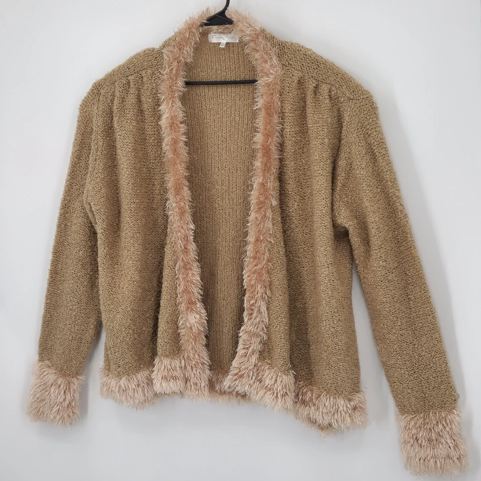 Pretty Angel Cárdigan Penny Lane Talla L L L L Lino Cachemira Piel Borde Marrón Claro Boho Foto 2 de 4