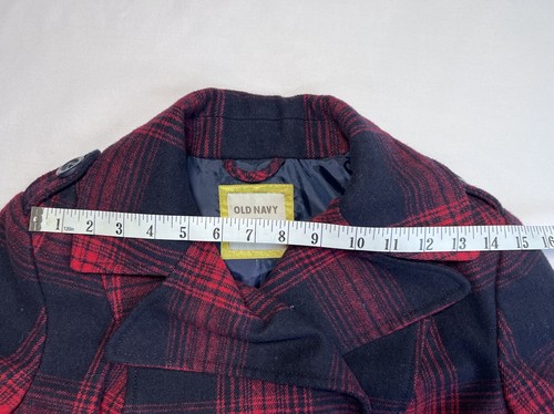 Old Navy Plaid Black & Red Blend Pea Coat Womens Size Medium - Picture 11 of 13