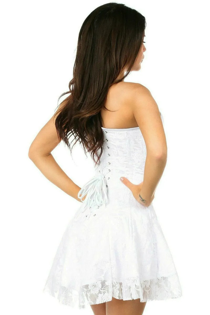 white gradution dress Lace-Up Short White Graduation Dress with Ruffles White / Large