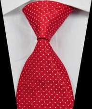 Hot Classic Pattern Dots Red White JACQUARD WOVEN 100 Silk Men's Tie Necktie