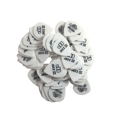 Dunlop Guitar Picks 72 Pack Tortex White Jazz III Size 1.0mm 478R1.0