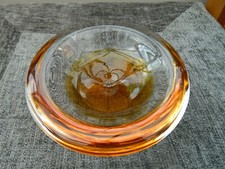Murano Vetro Artistico Formia Amber Glass Round Small Bowl marked vase & labels 
