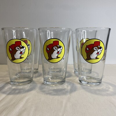 NEW (6) Bucees Buc-ee s 16oz Pint Beer Iced Tea Glasses Tumblers w/ SKU -RARE!