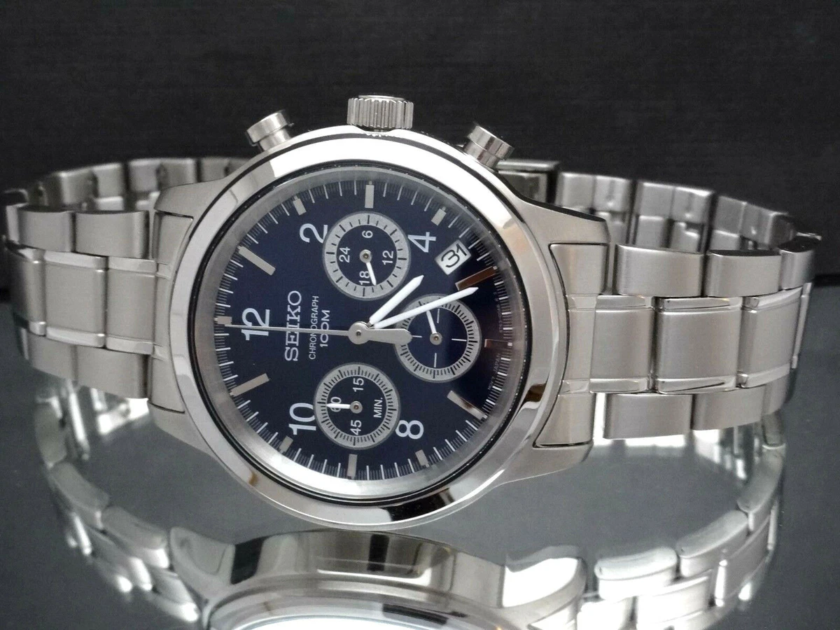 Seiko chronograph 100m stainless steel shop