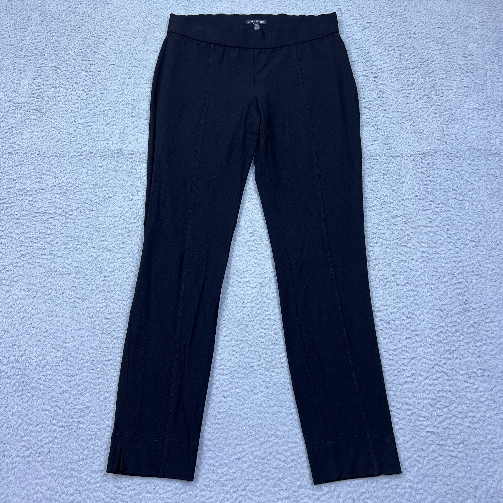 Eileen Fisher Pants S Black Washable Crepe Pull On Center Seam Stretch Elastic