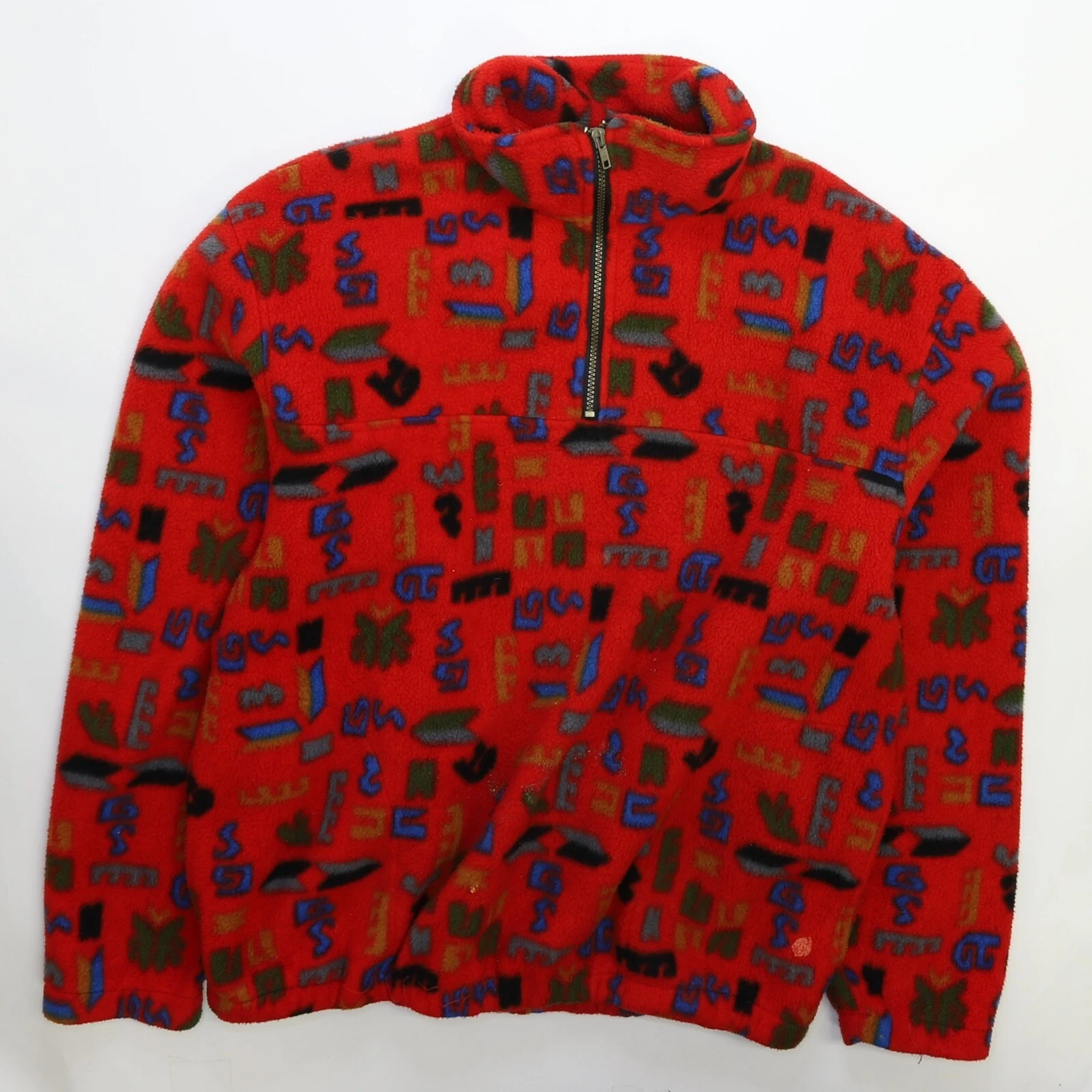Vintage Aztec Pullover Fleece Sweater Jacket Size XL Red