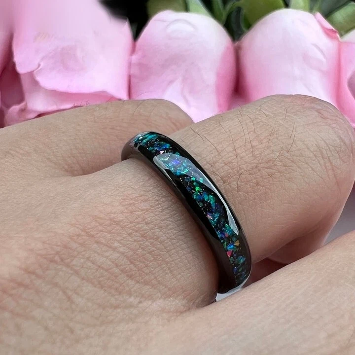 Anillo de carburo de tungsteno ópalo galaxia de 4 mm para hombres y mujeres ajuste cómodo Foto 3 de 4