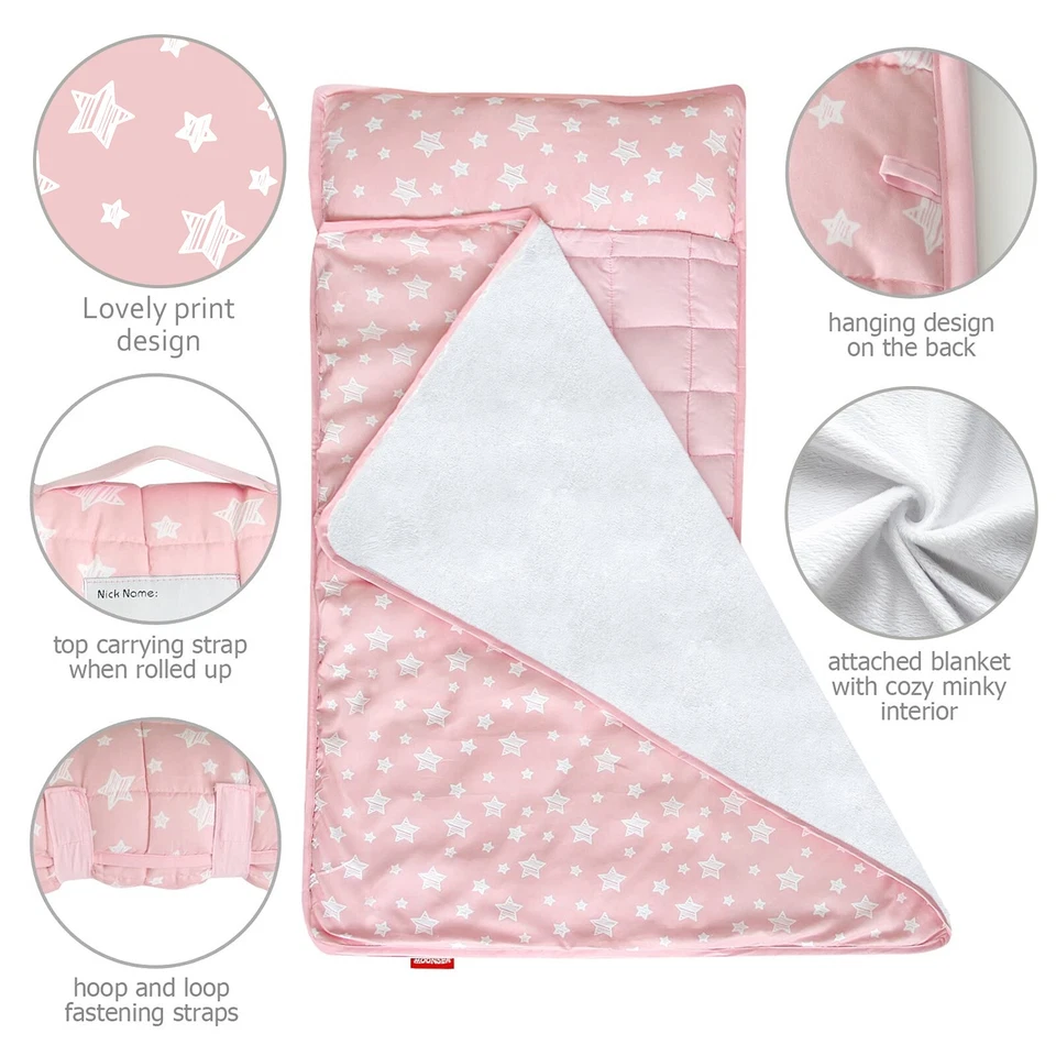 Tapete de cochilo infantil creche com travesseiro e cobertor de lã macia rosa pacote com 2 - Imagem 3 de 4