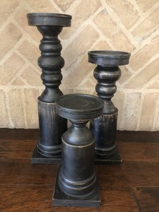 Pottery Barn Painted Carved Wood Pillar Candle Holders Halloween