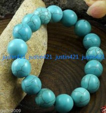 Fashion 6/8/10/12/14mm Round Blue Turquoise Gemstone Stretchy Bracelet 7.5''